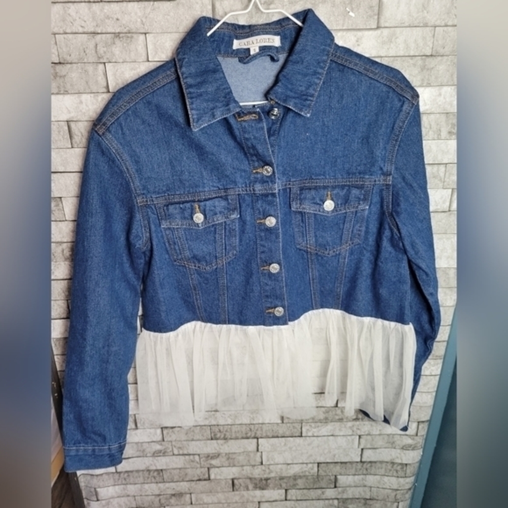 Cara Loren‎ Size Small Denim Jean & Tulle Jacket New York Milan London Paris